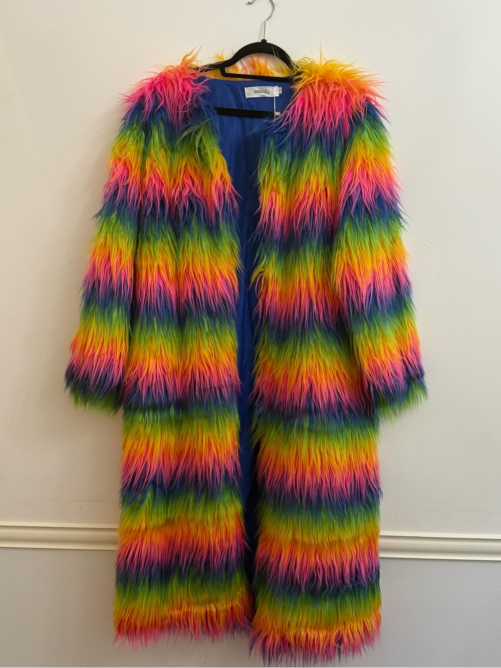 Rainbow Teddy Fur long jacket! - large